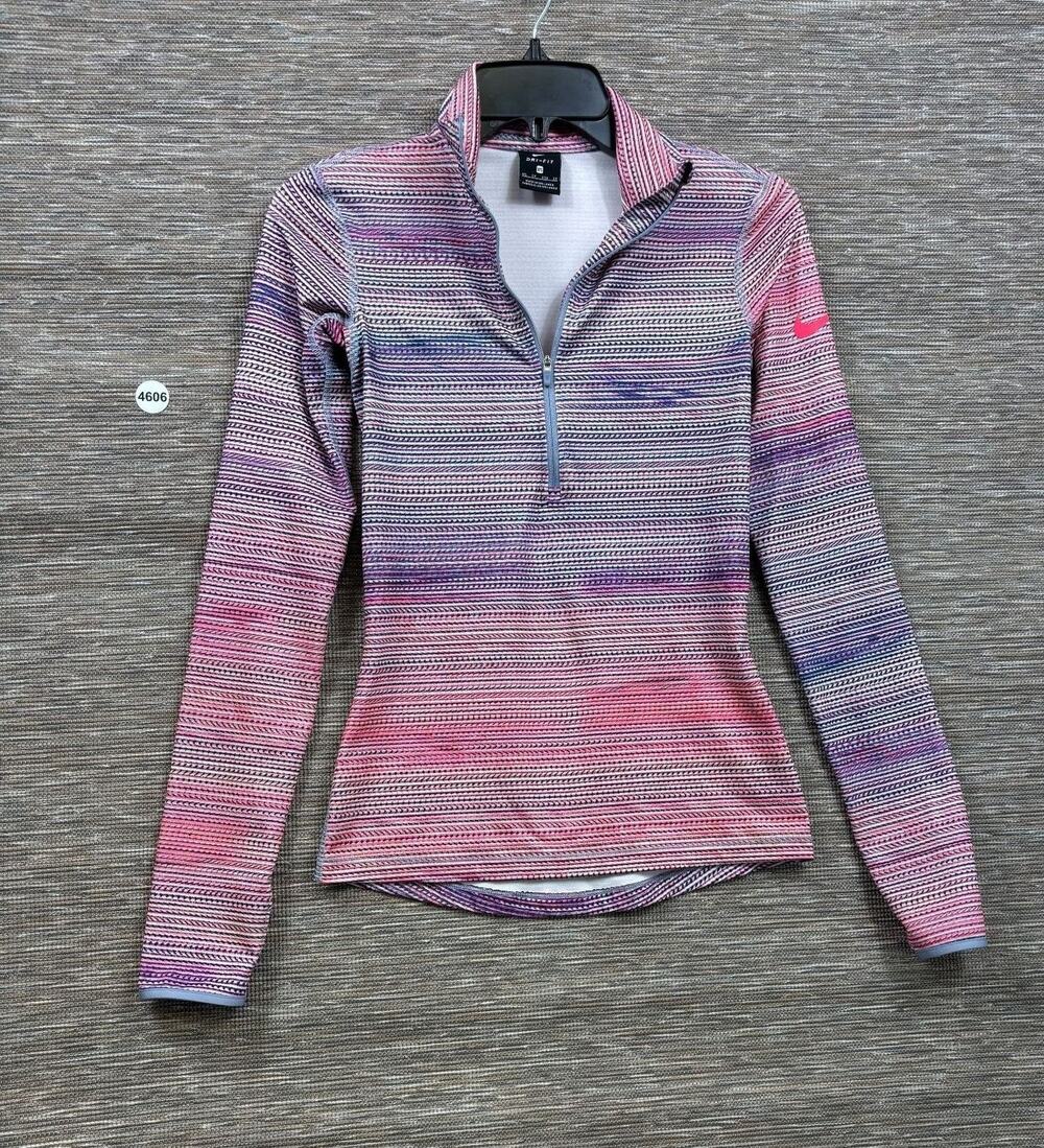 Nike Dri Fit Pullover Womens XS Pink Stripe 1/4 Zip Long Sleeve Top Athletic